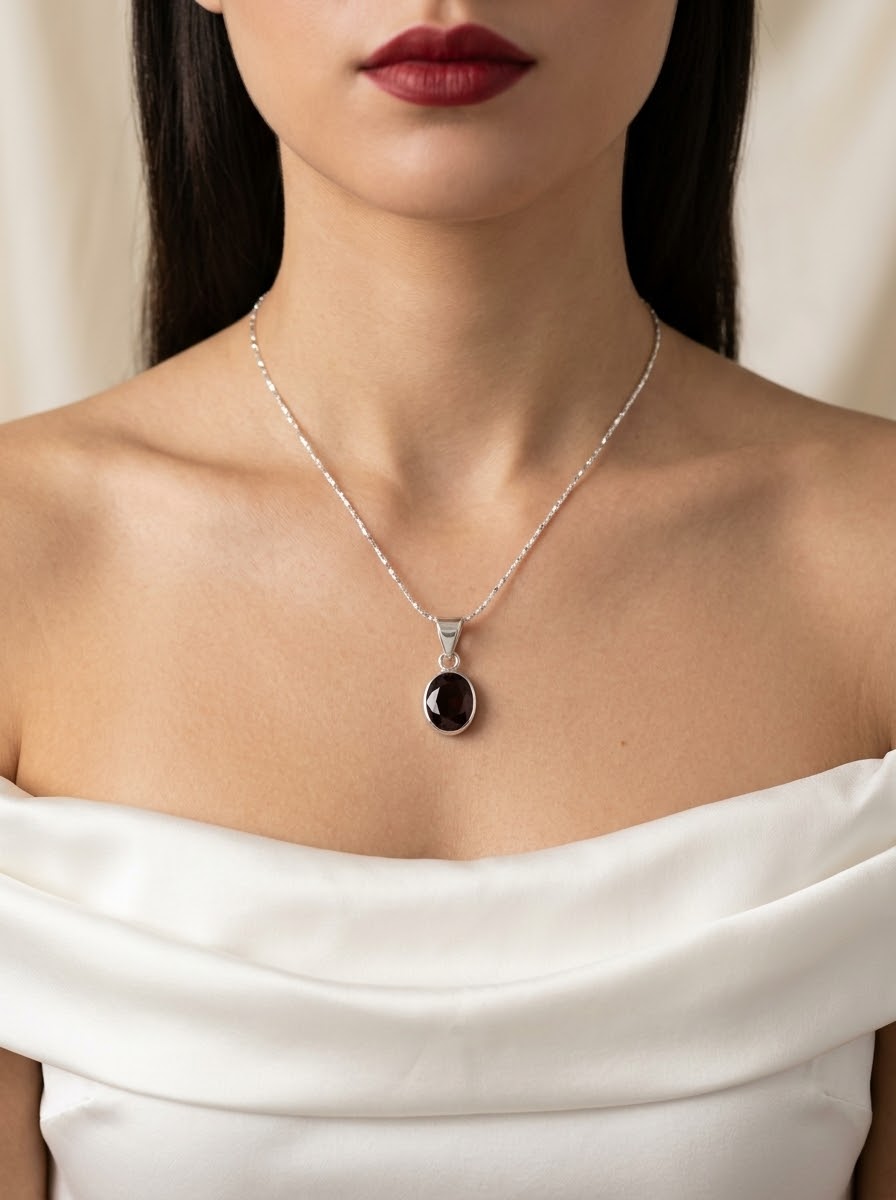 Crimson Majesty Garnet Women’s Necklace – 925 Sterling Silver