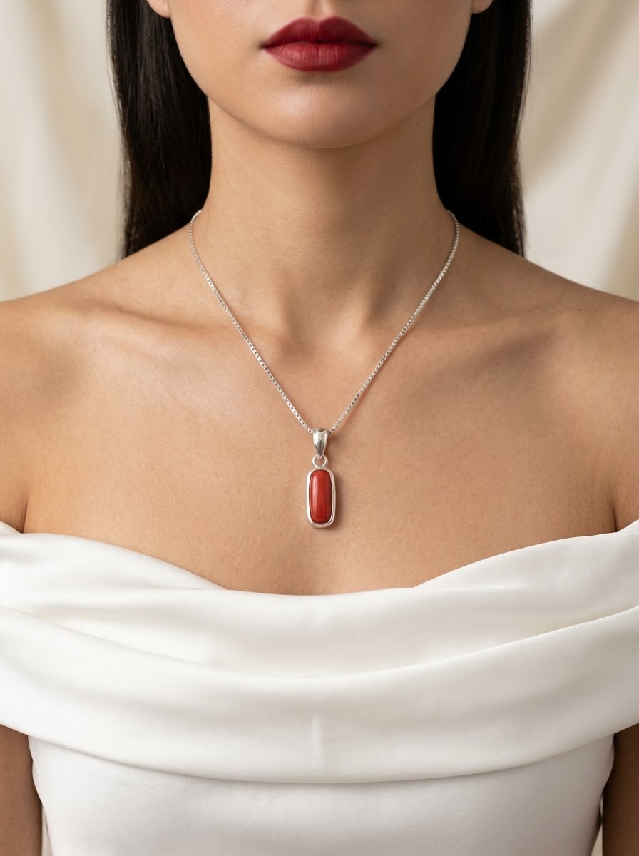 Scarlet Tide Red Coral Women’s Necklace – 925 Sterling Silver