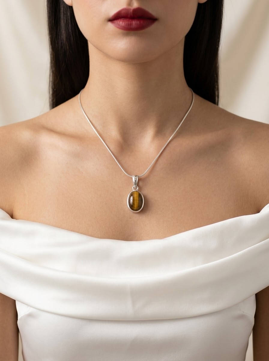 Golden Stride Tiger Eye Women’s Necklace – 925 Sterling Silver