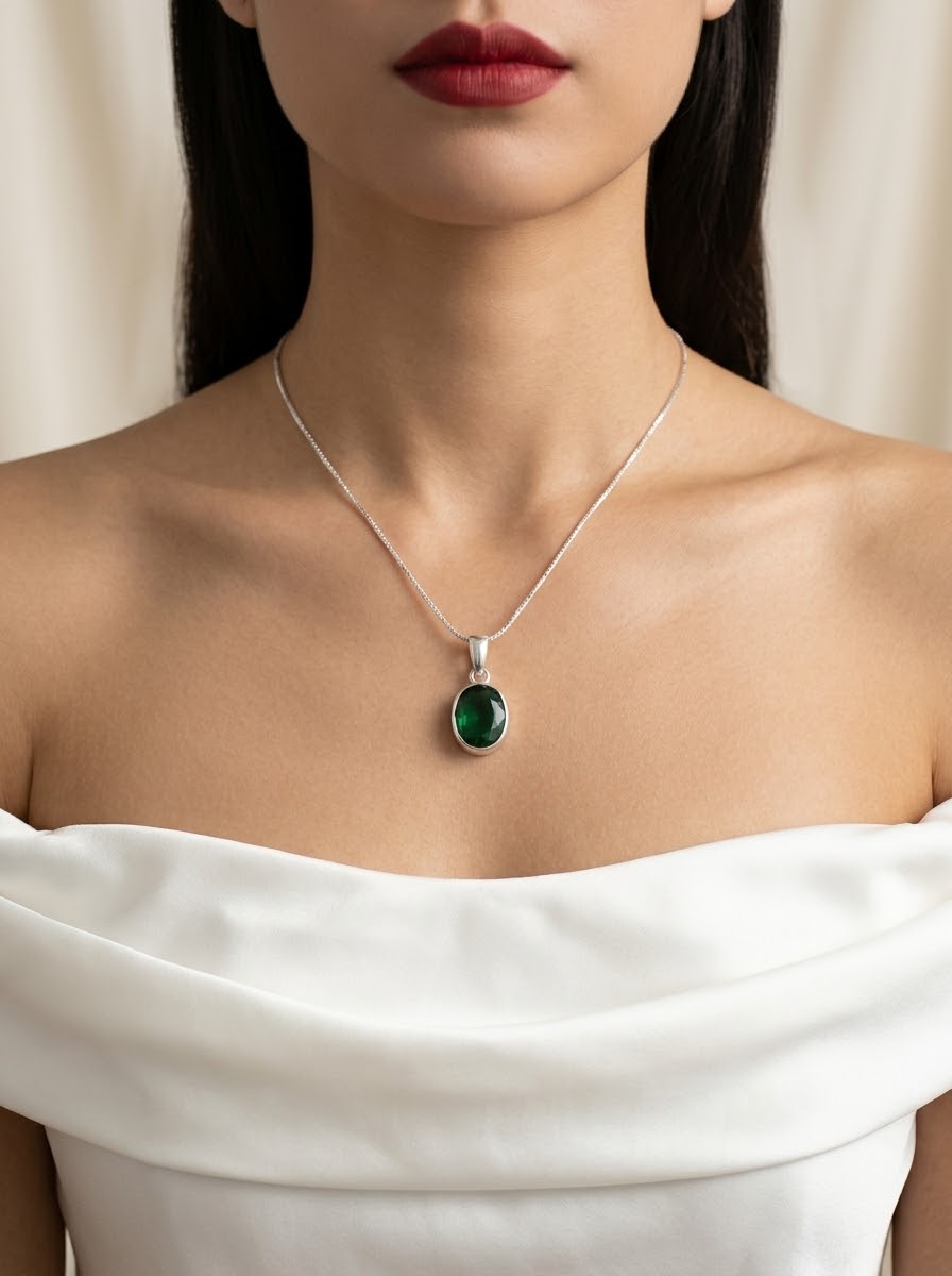 Verdant Prestige Emerald Women’s Necklace – 925 Sterling Silver