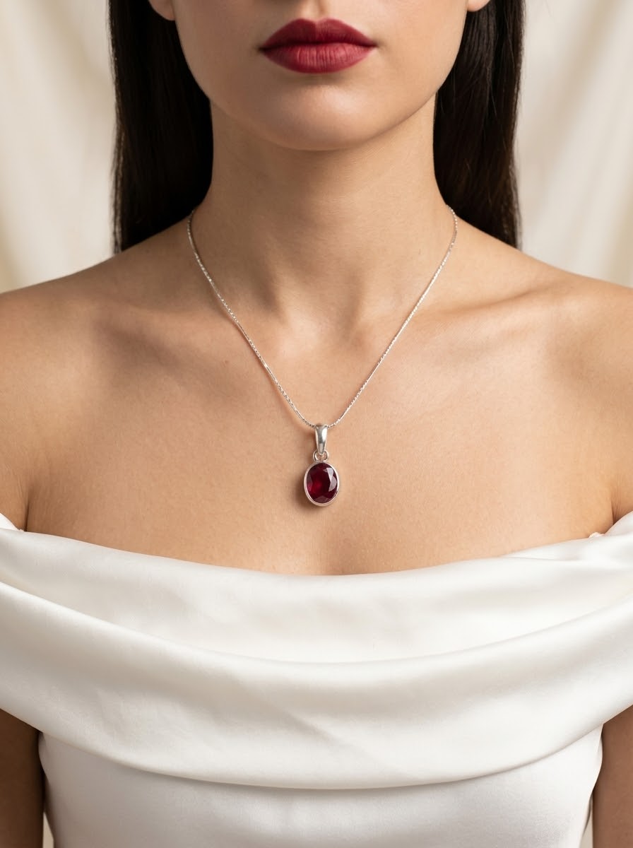 Crimson Allure Ruby Women’s Necklace – 925 Sterling Silver