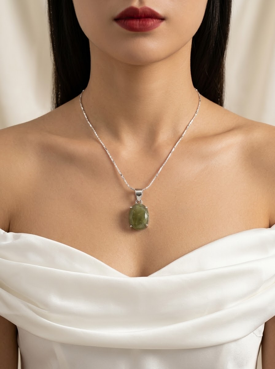 Verdant Grace Jade Women’s Necklace – 925 Sterling Silver