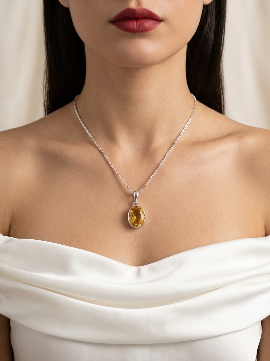 Sunlit Majesty Citrine Women’s Necklace – 925 Sterling Silver