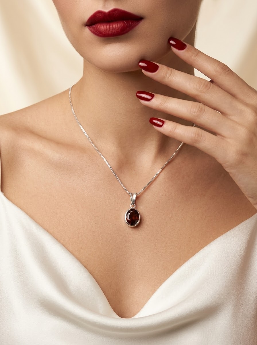Crimson Grace Garnet Women’s Necklace – 925 Sterling Silver