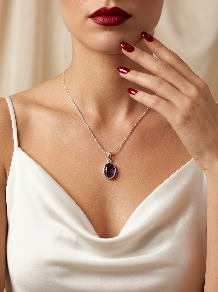 Violet Elegance Amethyst Women’s Necklace – 925 Sterling Silver