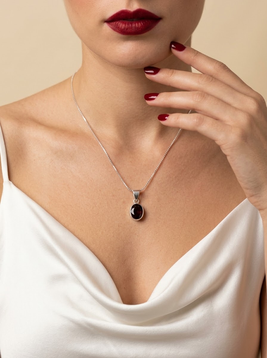 Crimson Majesty Garnet Women’s Necklace – 925 Sterling Silver