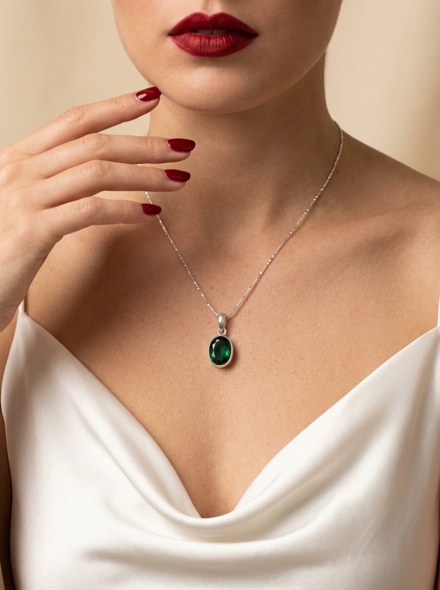 Verdant Prestige Emerald Women’s Necklace – 925 Sterling Silver