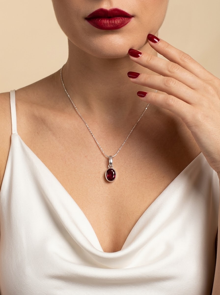 Crimson Allure Ruby Women’s Necklace – 925 Sterling Silver