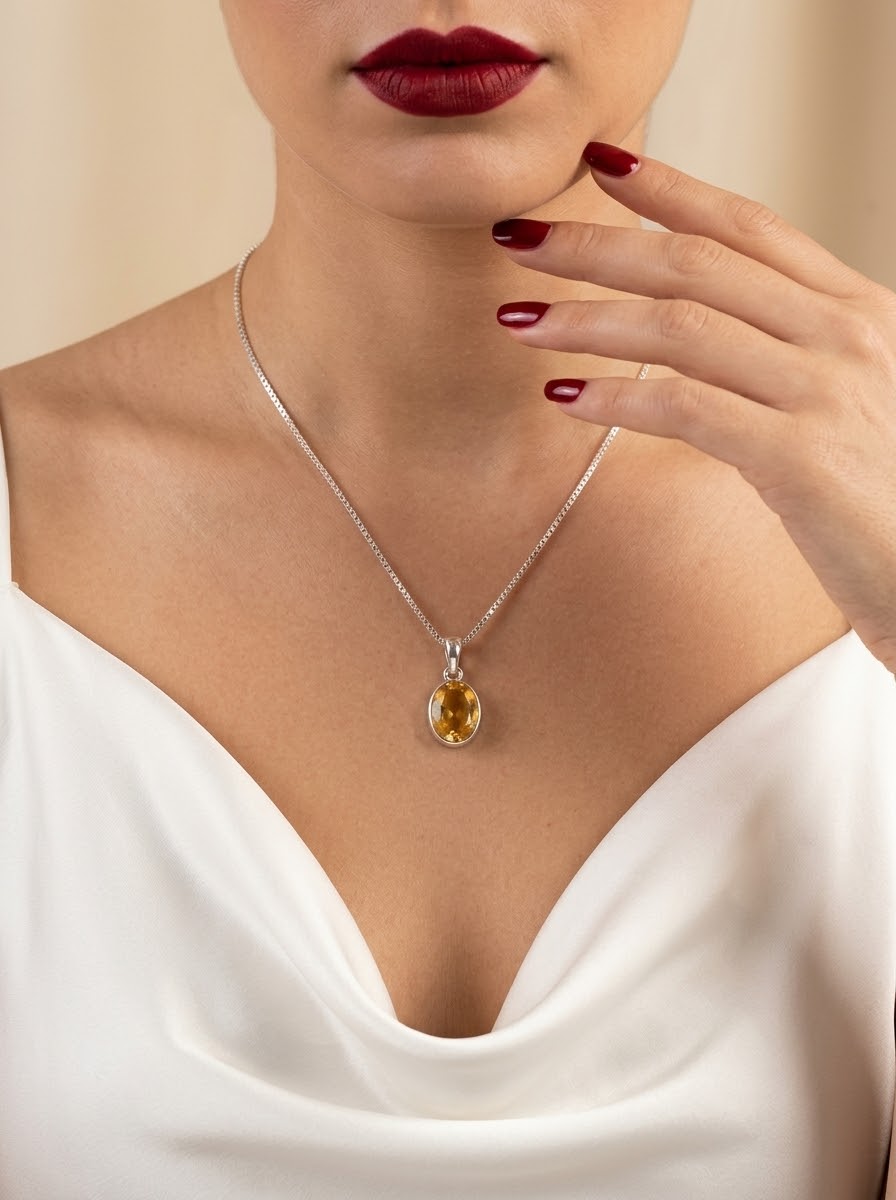 Sunlit Majesty Citrine Women’s Necklace – 925 Sterling Silver