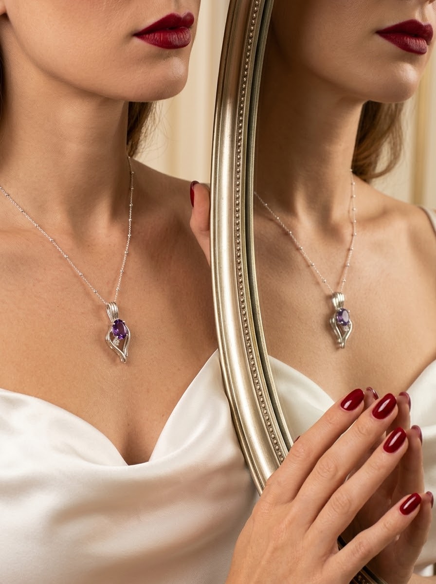 Violet Embrace Amethyst Women’s Necklace – 925 Sterling Silver