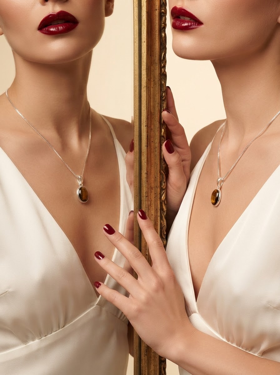 Golden Gaze Tiger Eye Women’s Necklace – 925 Sterling Silver