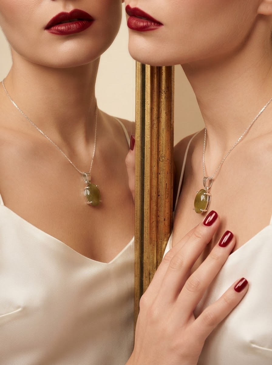Verdant Grace Jade Women’s Necklace – 925 Sterling Silver