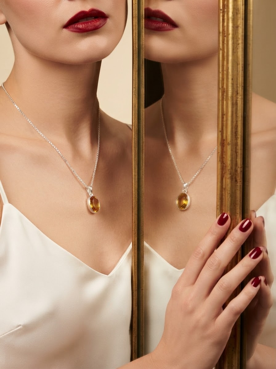Sunlit Majesty Citrine Women’s Necklace – 925 Sterling Silver