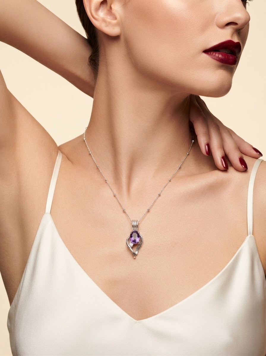 Violet Embrace Amethyst Women’s Necklace – 925 Sterling Silver