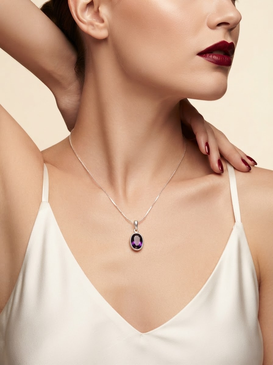 Violet Elegance Amethyst Women’s Necklace – 925 Sterling Silver
