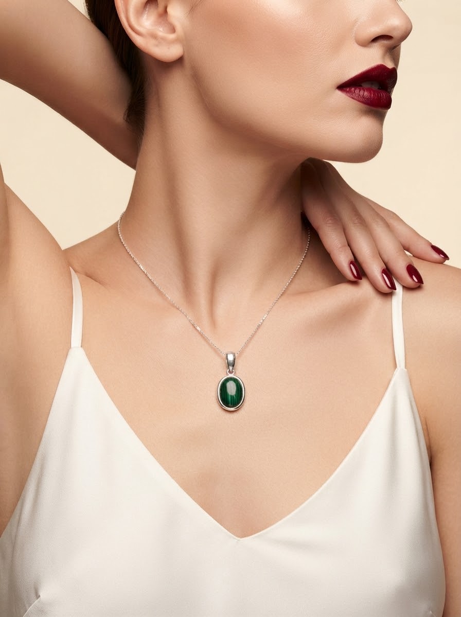 Verdant Legacy Malachite Women’s Necklace – 925 Sterling Silver