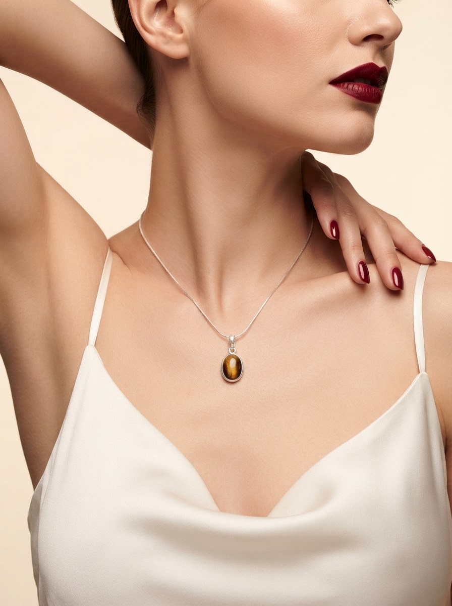 Golden Stride Tiger Eye Women’s Necklace – 925 Sterling Silver