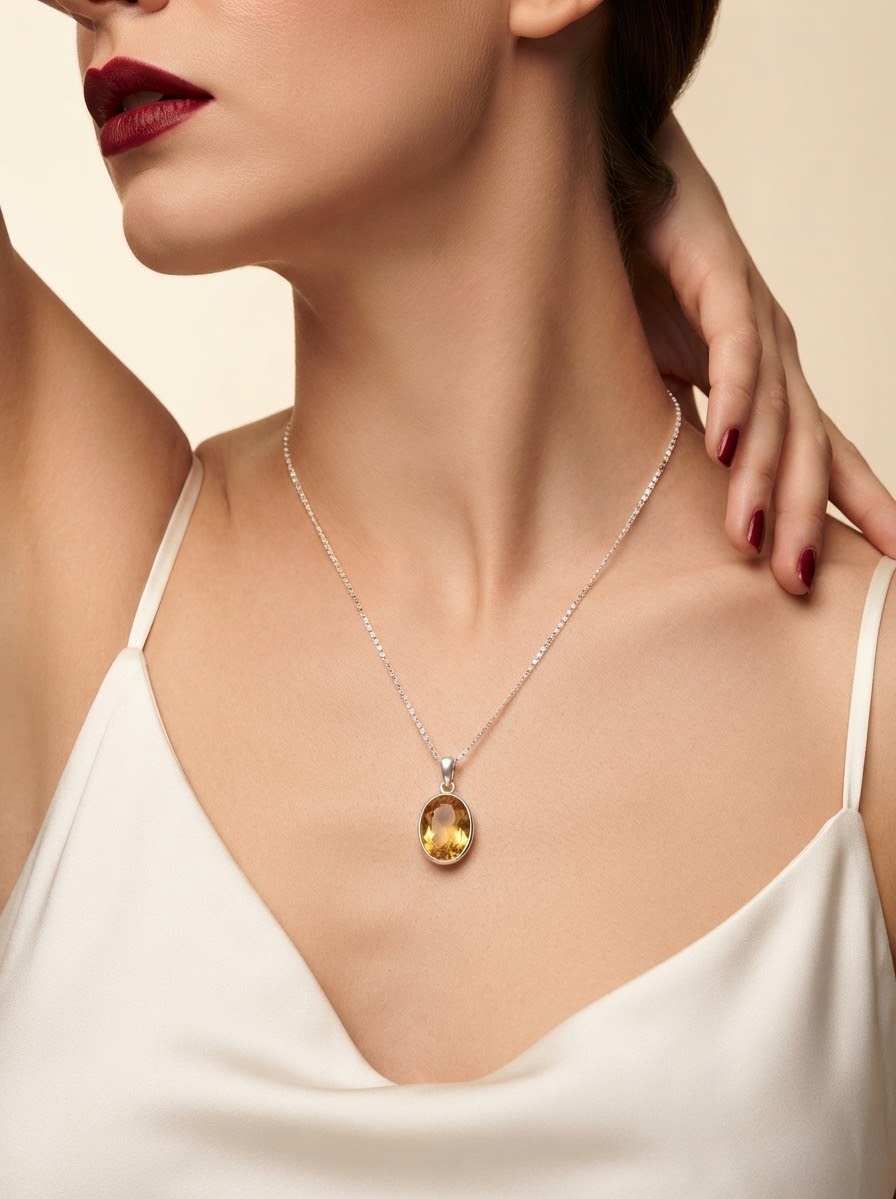 Sunlit Majesty Citrine Women’s Necklace – 925 Sterling Silver