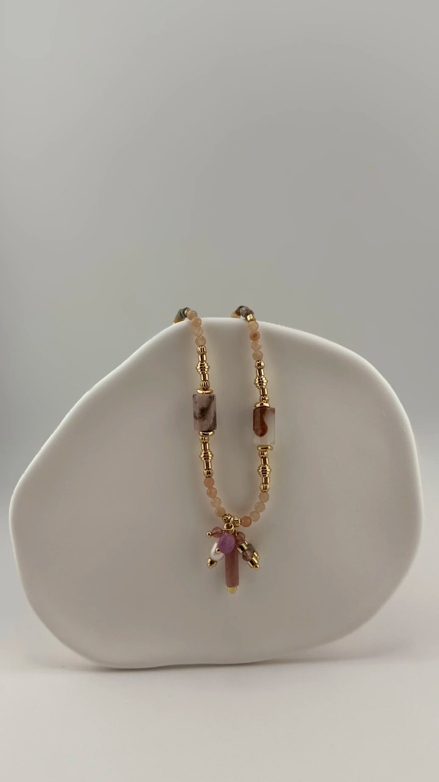 Rhodonite, Pink Aventurine & Dalmatian Jasper Necklace – Playful Warmth & Gentle Love