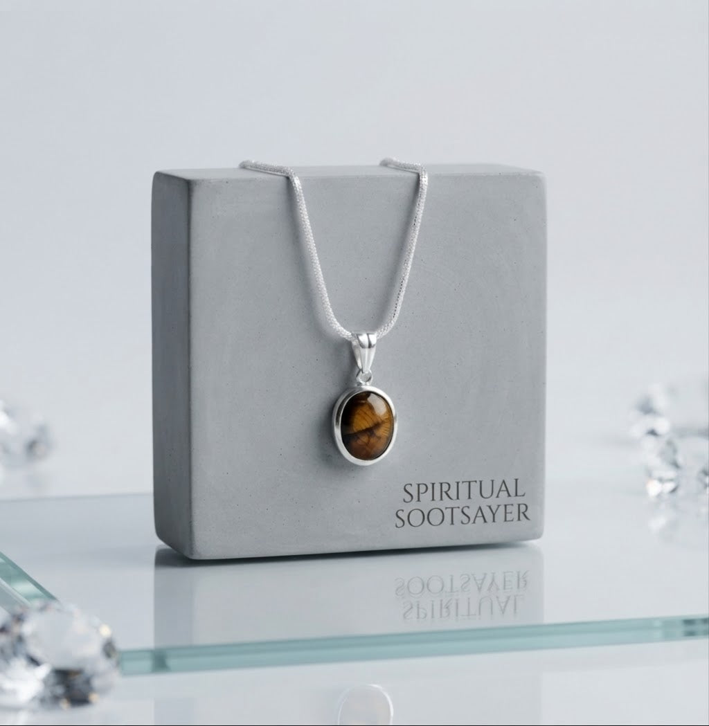 Amber Crest Tiger Eye Men’s Necklace – 925 Sterling Silver