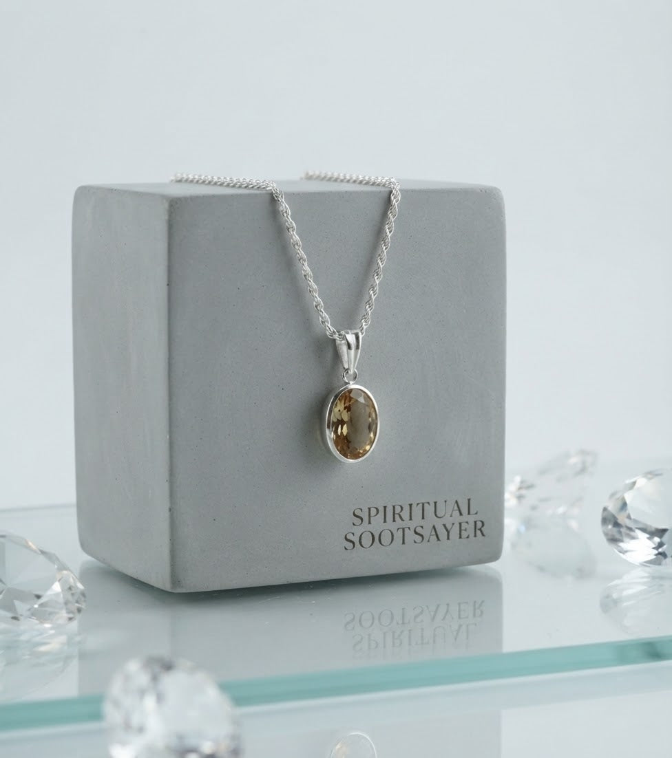 Solstice Crest Citrine Men’s Necklace – 925 Sterling Silver