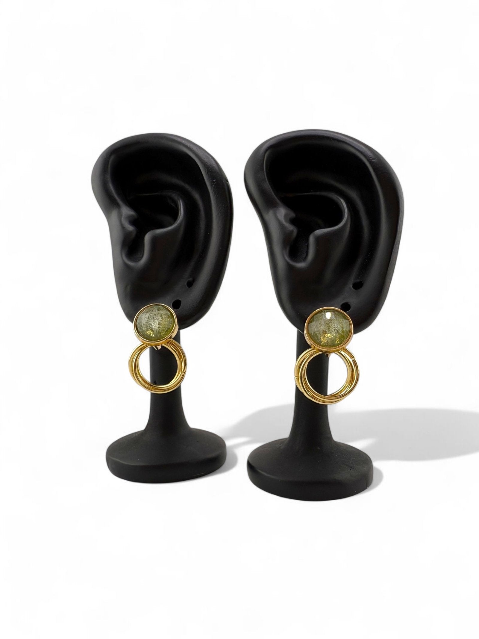 Golden Rutilated Quartz Loop Earrings - Solar Hoop