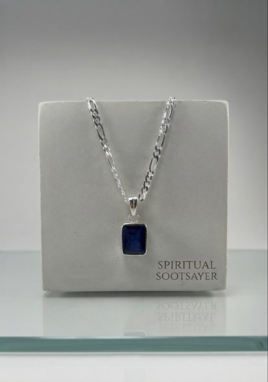 Midnight Sovereign Blue Sapphire Men’s Necklace – 925 Sterling Silver
