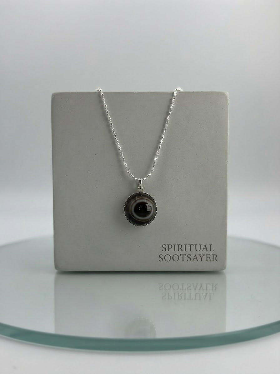 Obsidian Halo Aqeeq Men’s Necklace – 925 Sterling Silver