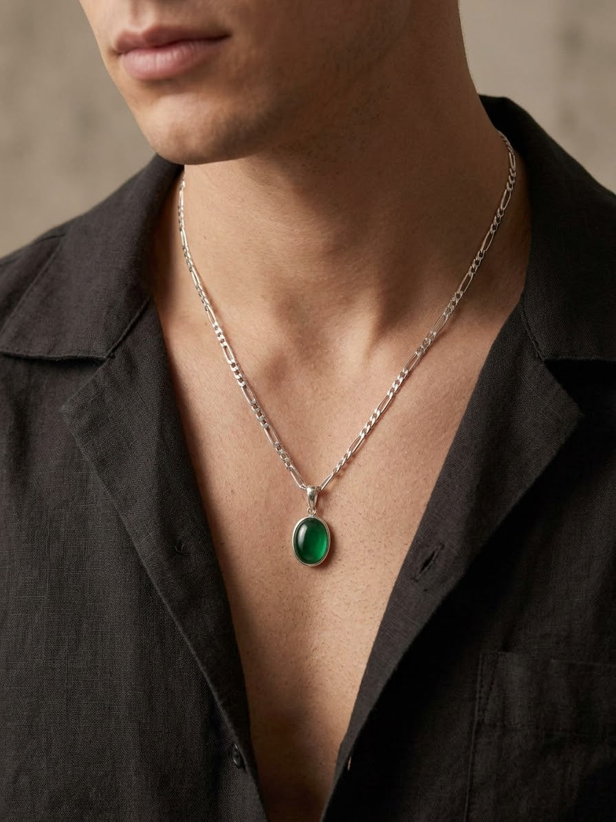 Verdant Legacy Green Aventurine Men’s Necklace – 925 Sterling Silver