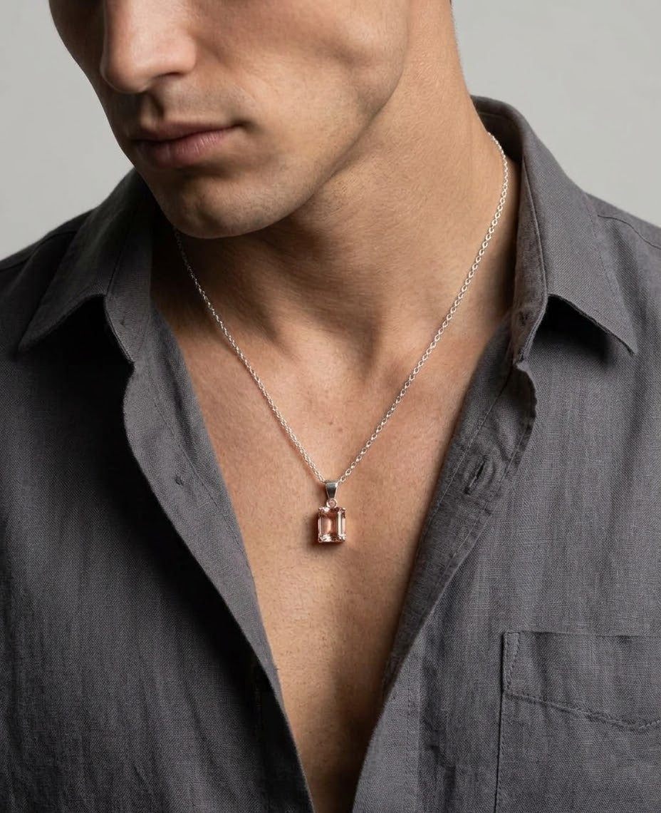 Crystal Radiance Clear Quartz Men’s Necklace – 925 Sterling Silver