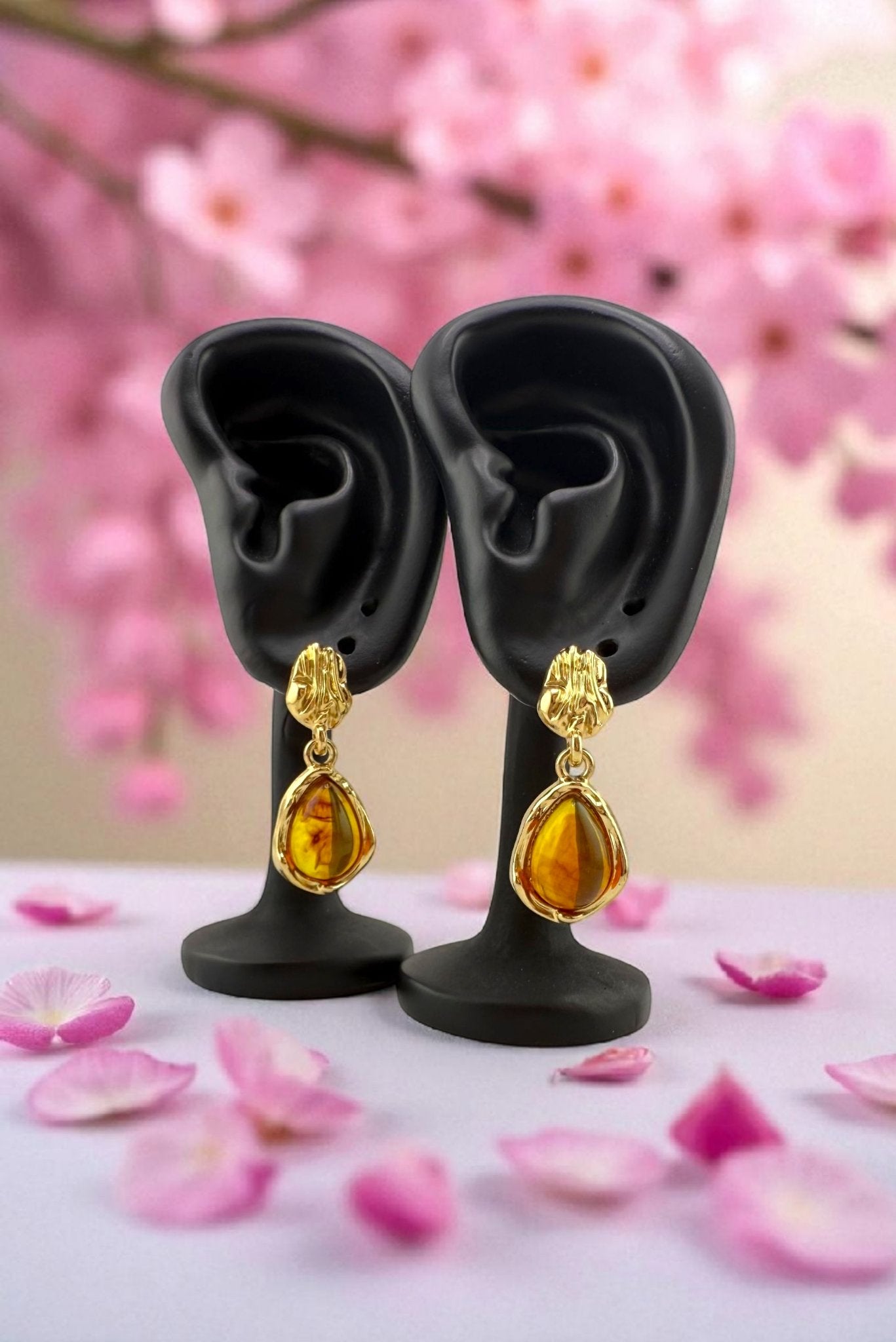 Amber Earrings - Golden Flame Drops