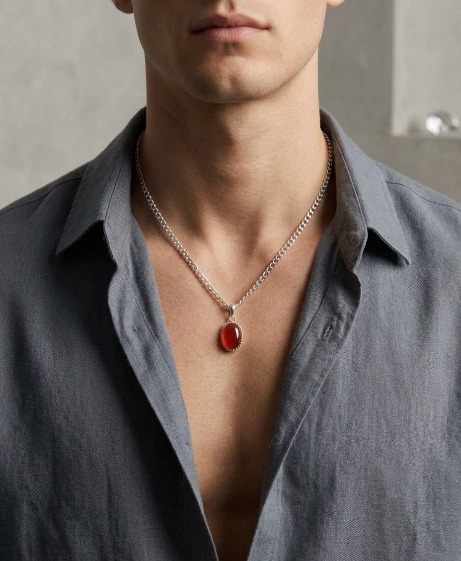 Crimson Sovereign Garnet Men’s Necklace – 925 Sterling Silver