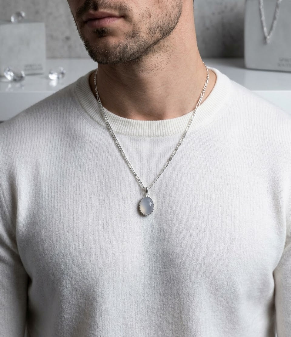 Celestial Veil Moonstone Men’s Necklace – 925 Sterling Silver