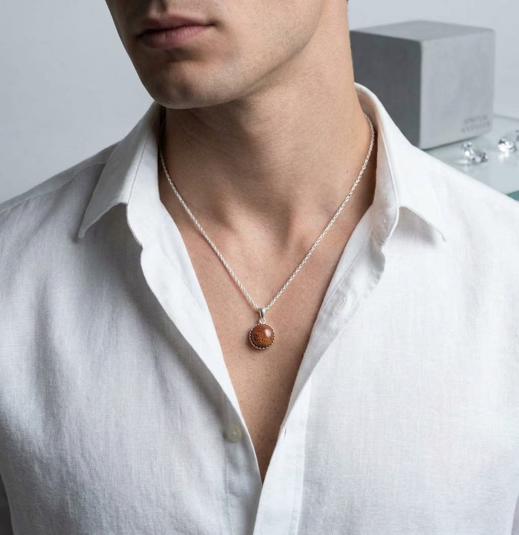 The Solar Vanguard Sunstone Men’s Necklace – 925 Sterling Silver