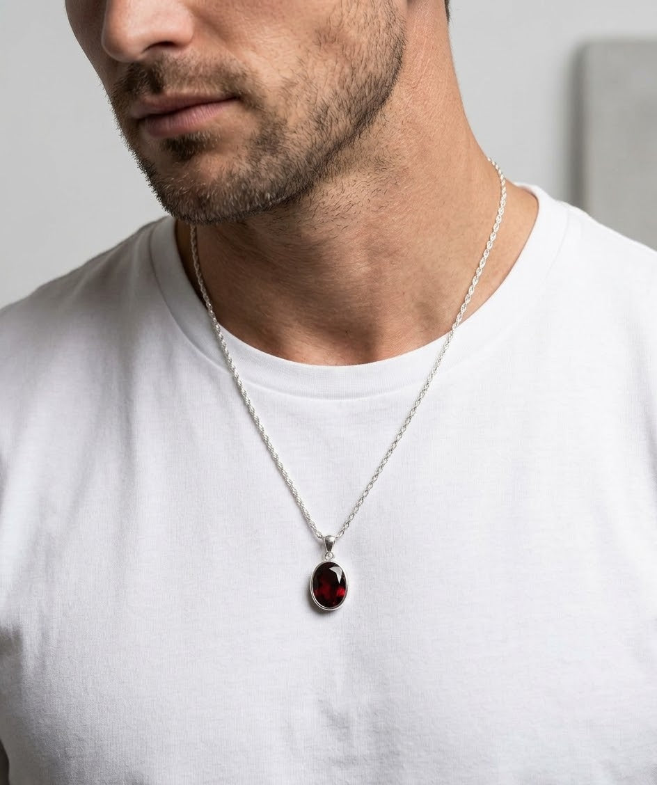 The Crimson Sovereign Ruby Men’s Necklace – 925 Sterling Silver