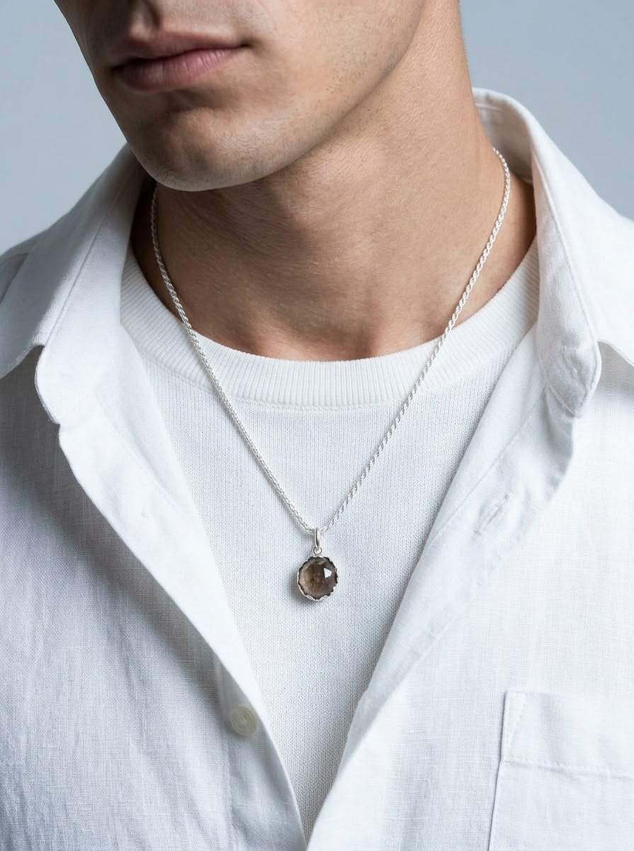 The Dusk Ember Sunstone Men’s Necklace – 925 Sterling Silver