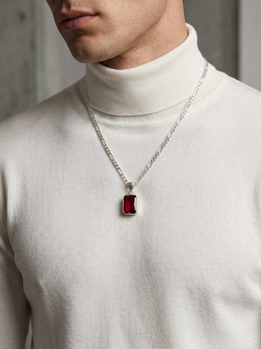 The Garnet Dominion – Garnet Men’s Necklace in 925 Sterling Silver