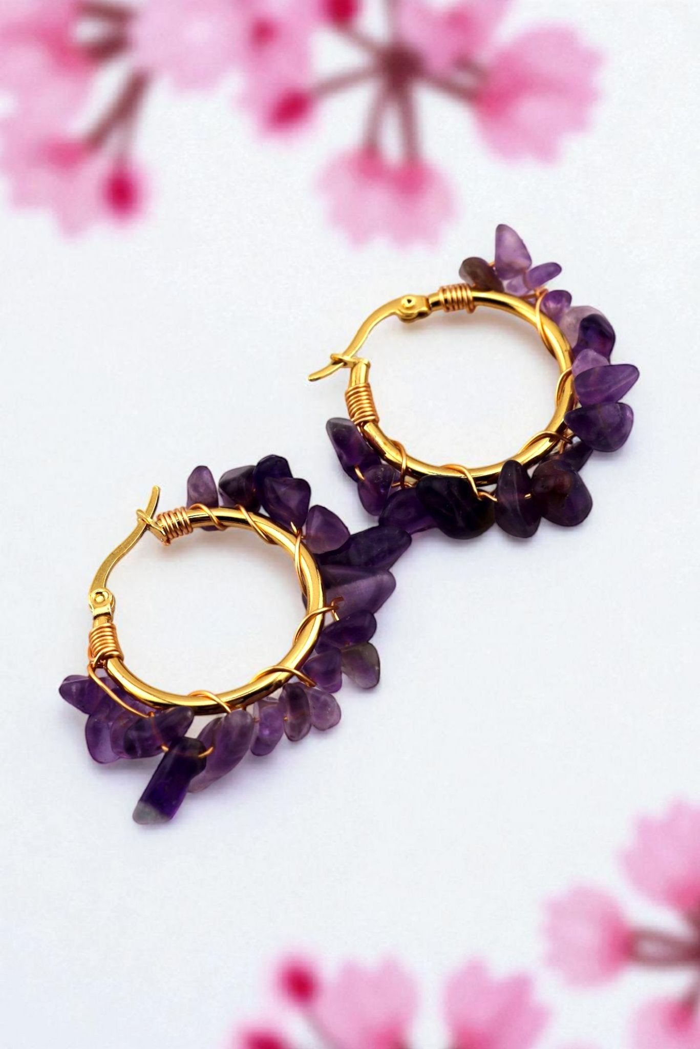 Amethyst Hoop Earrings - Violet Aura Hoops