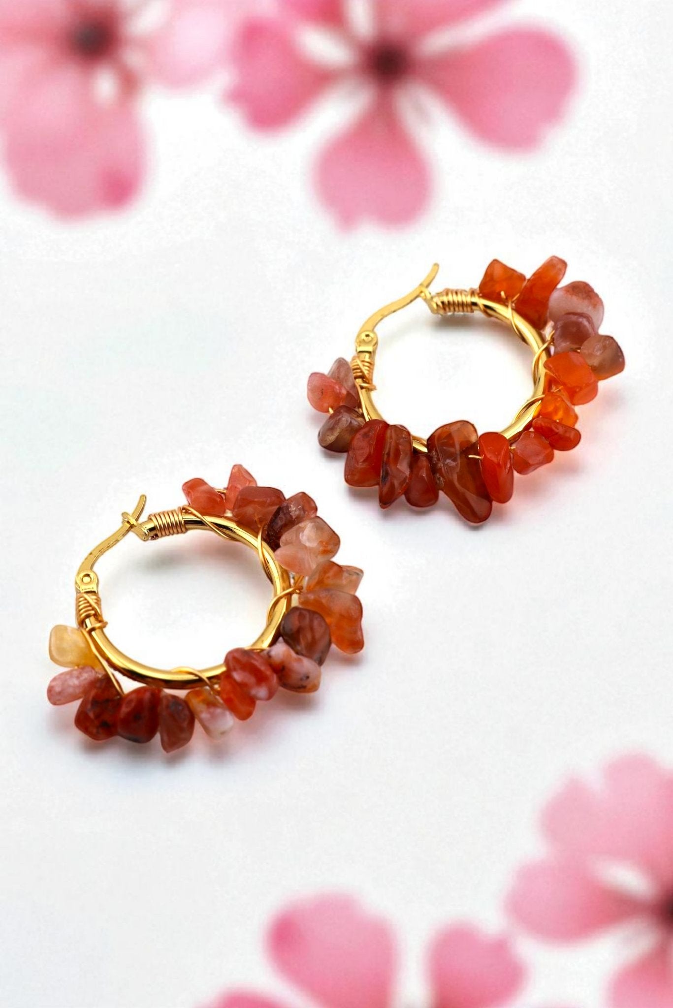 Flame Twist – Carnelian Hoop Earrings