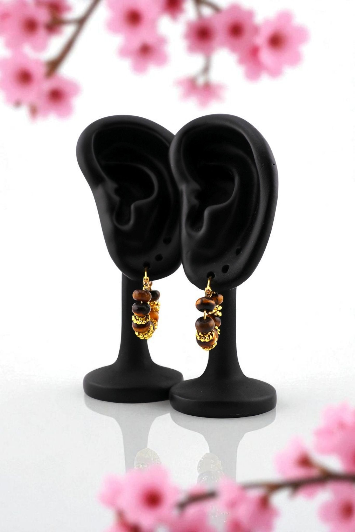 Tiger Eye & Gold Accent Hoop Earrings - Fierce Loop Hoops