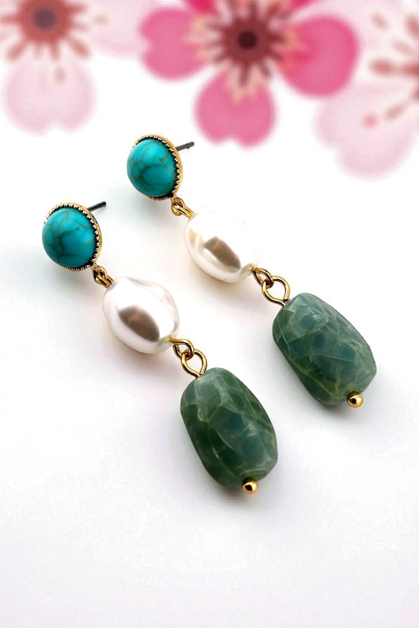 Tranquil Touch – Turquoise, Pearl & Aventurine Earrings