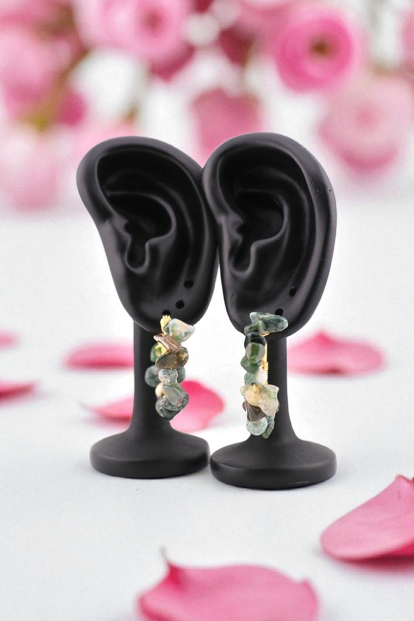 Moss Agate Hoop Earrings - Earthbound Hoops