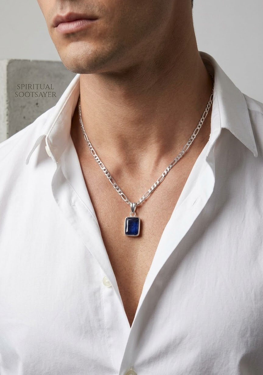 Midnight Sovereign Blue Sapphire Men’s Necklace – 925 Sterling Silver