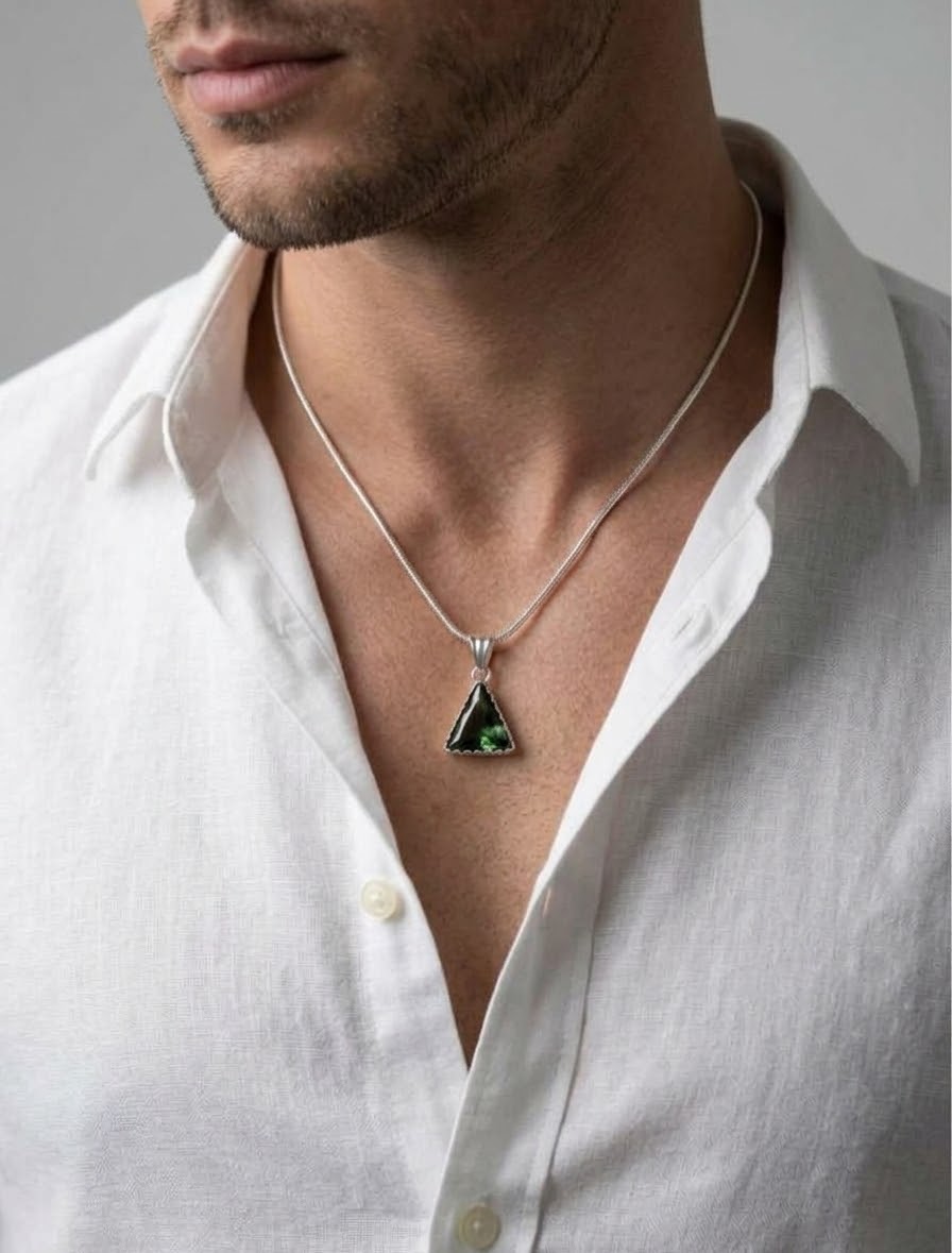 Verdant Apex Green Onyx Men’s Necklace – 925 Sterling Silver