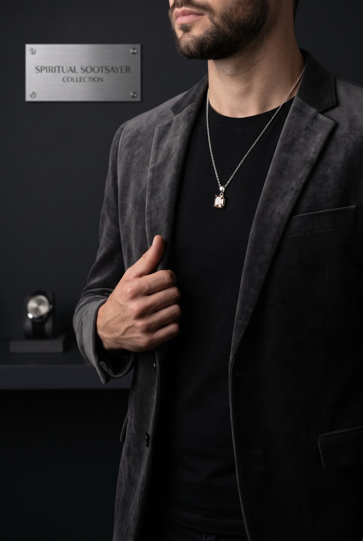 Crystal Radiance Clear Quartz Men’s Necklace – 925 Sterling Silver