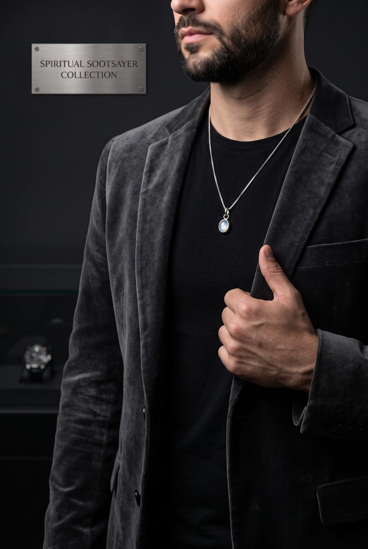Moonlit Poise Moonstone Men’s Necklace – 925 Sterling Silver