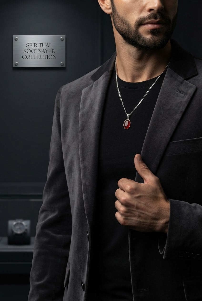 Crimson Sovereign Garnet Men’s Necklace – 925 Sterling Silver