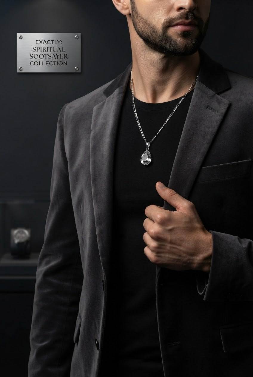 Crystal Sovereign White Sapphire Men’s Necklace – 925 Sterling Silver