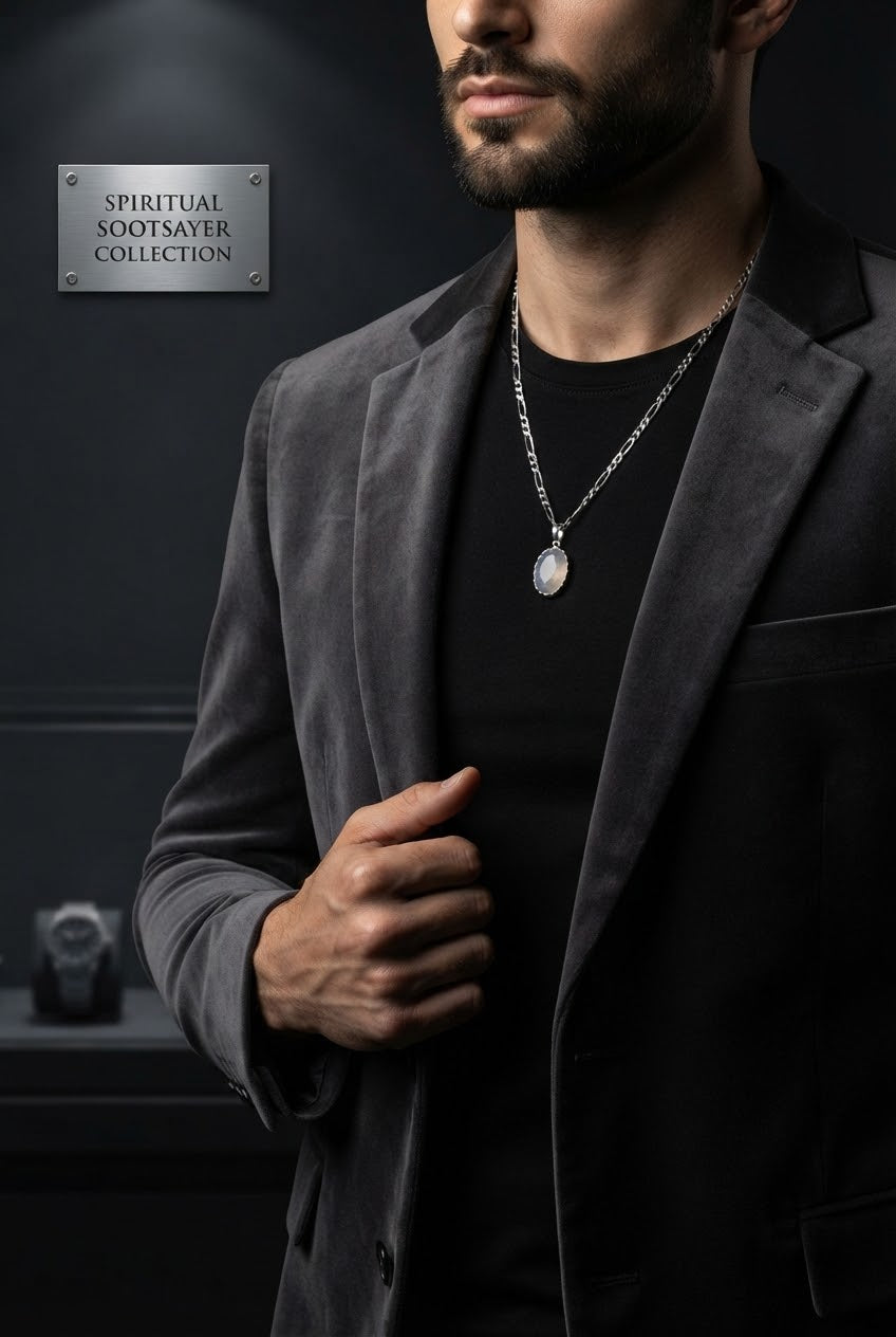 Celestial Veil Moonstone Men’s Necklace – 925 Sterling Silver