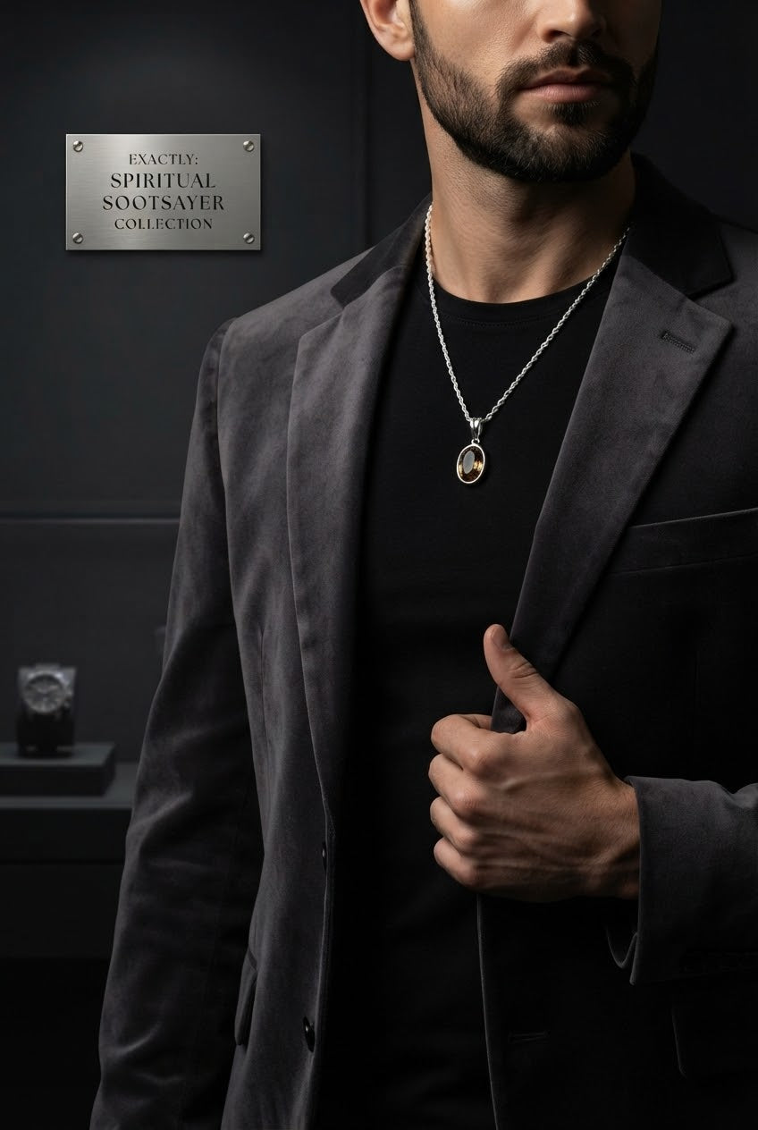 Solstice Crest Citrine Men’s Necklace – 925 Sterling Silver